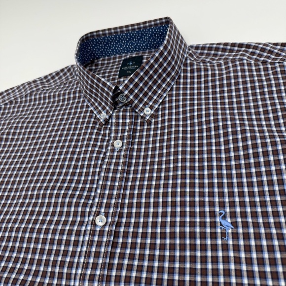 Tailorbyrd Men's Navy Blue Brown Checkered Plaid Shirt Contrast Collar Cuff XXL - Picture 3 of 10